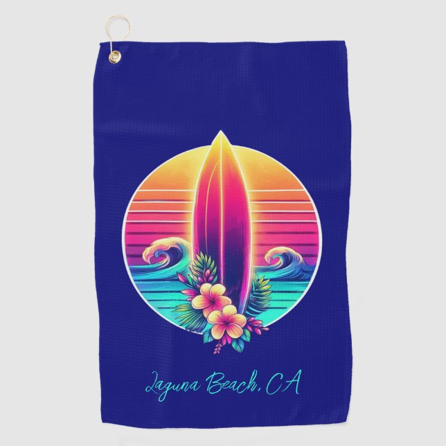 Serviette De Golf Sunset Surfboard Paradise - (Devant)