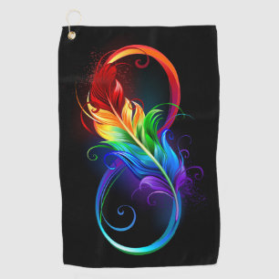 Serviette De Golf Symbole d'infini avec plume arc-en-ciel