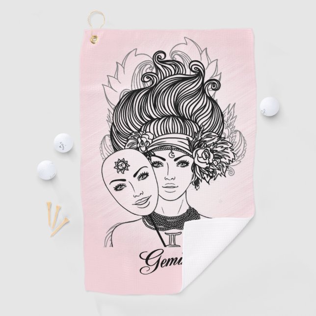 Serviette De Golf Symbole zodiaque masqué Lady Gemini et signe rose (En situation)
