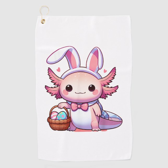 Serviette De Golf T-Shirt de Pâques Axolotl Oreilles de Lapin Œufs (Devant)