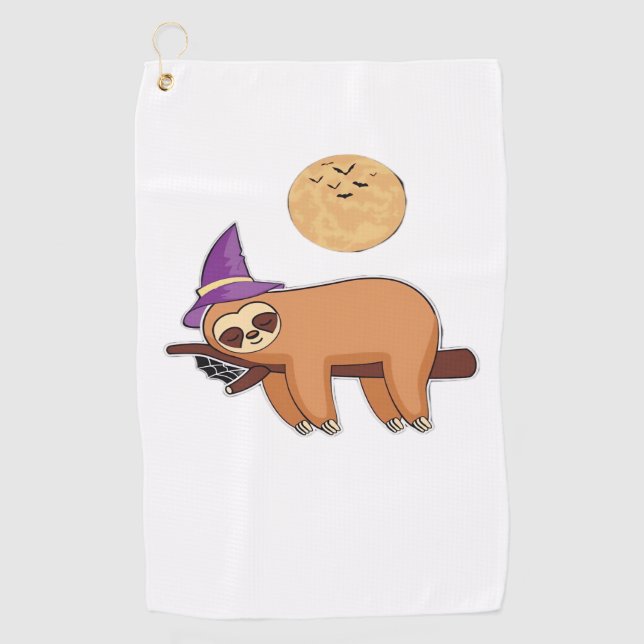 Serviette De Golf T-shirt Halloween sorcière Sloth Premium (Devant)