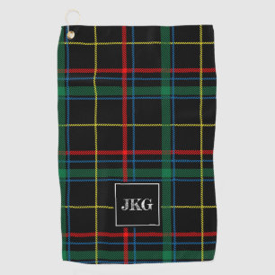Serviette De Golf Tartan vert noir moderne décoré d'un monogramme du