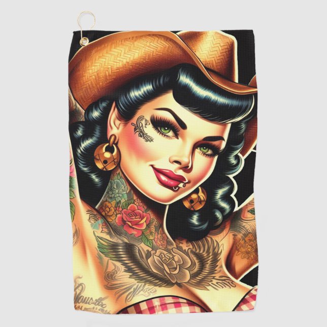 Serviette De Golf Tatouage fille de la campagne (Devant)