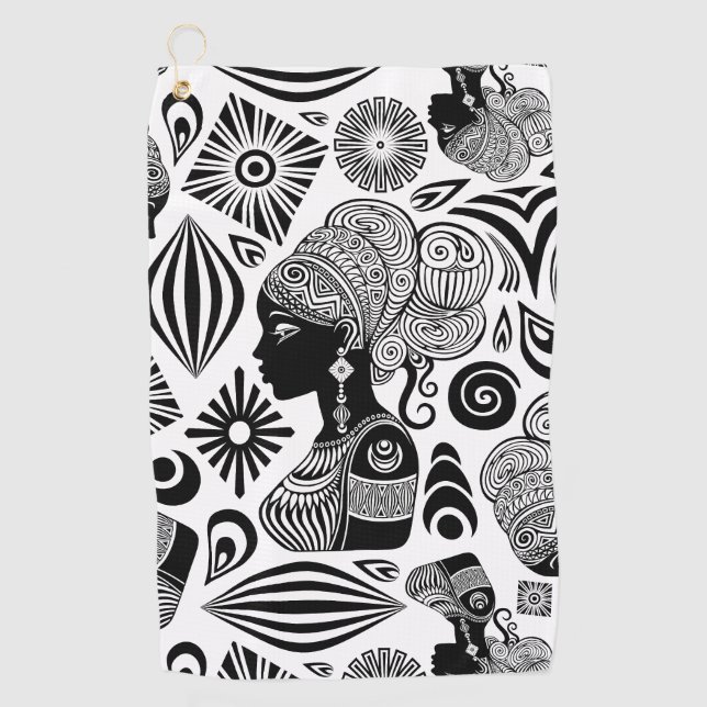 Serviette De Golf Tatouage Tribal Portrait de Fille Africaine (Devant)