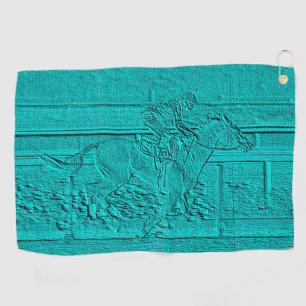 Serviette De Golf Teal a gravé à l'eau-forte la silhouette de cour