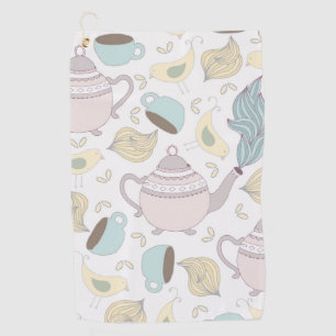 Serviette De Golf Teapot vintage d'Oiseau Jaune Pastel Tea Time