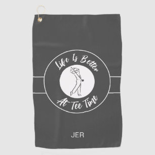 Serviette De Golf Tee Temps Golfer Humour Sports Monogramme gris bla