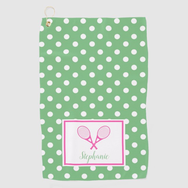 Serviette De Golf Tennis de Preppy rose et vert (Devant)