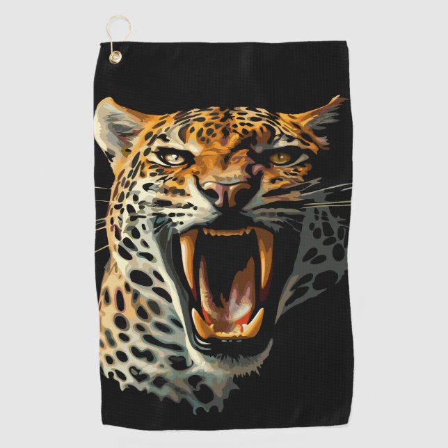 Serviette De Golf Tête d'attaque du léopard (Devant)