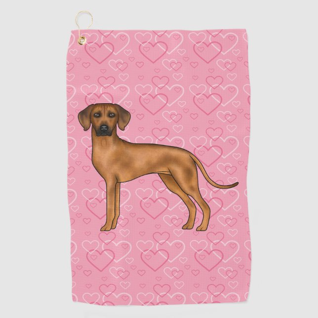 Serviette De Golf Tête De Chien Rhodesian Ridgeback Sur Coeurs D'Amo (Devant)