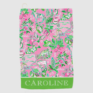 Serviette De Golf Texas Map Pink & Green Preppy Motif Personnalisé