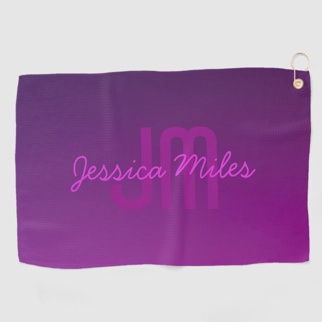 Serviette De Golf Texte monogramme modifiable moderne & Ombre violet (Horizontal)