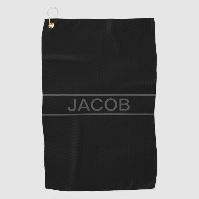 Serviette De Golf Texte personnalisable | Gras moderne noir et gris  (Devant)