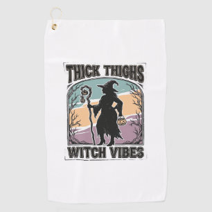 Serviette De Golf Thick Thighs Witch Vibes Vintage Halloween Tee_1