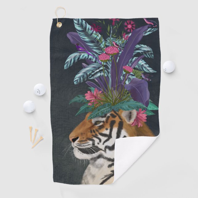 Serviette De Golf Tigre avec tête tropicale (En situation)