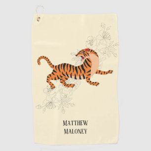 Serviette De Golf Tigre Japonais D'Art Avec Fleur De Cerisier