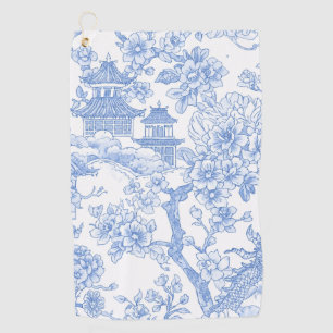 Serviette De Golf Toile de chinoiserie bleue dragon fleur de cerisie