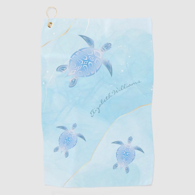 Serviette De Golf Tortue Bleue Métallurique Ciel Encre Bleue Monogra (Devant)