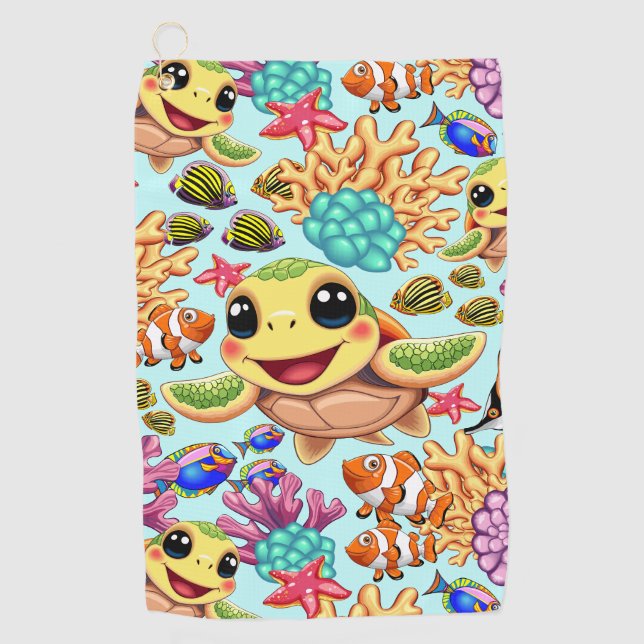 Serviette De Golf Tortue de mer Bébé heureux et mignonne personnage (Devant)