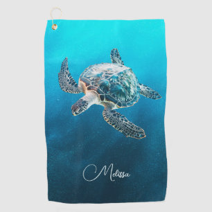 Serviette De Golf Tortue de mer turquoise scintillante Côtière