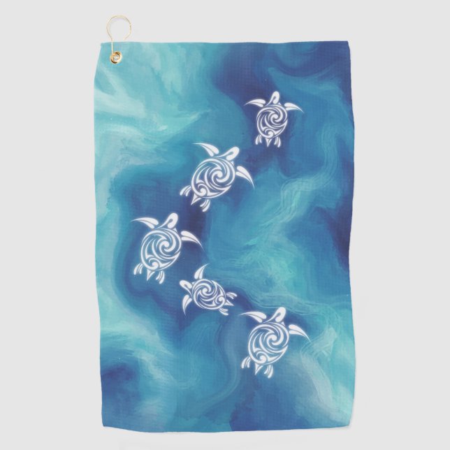 Serviette De Golf Tortues blanches dans l'océan bleu (Devant)