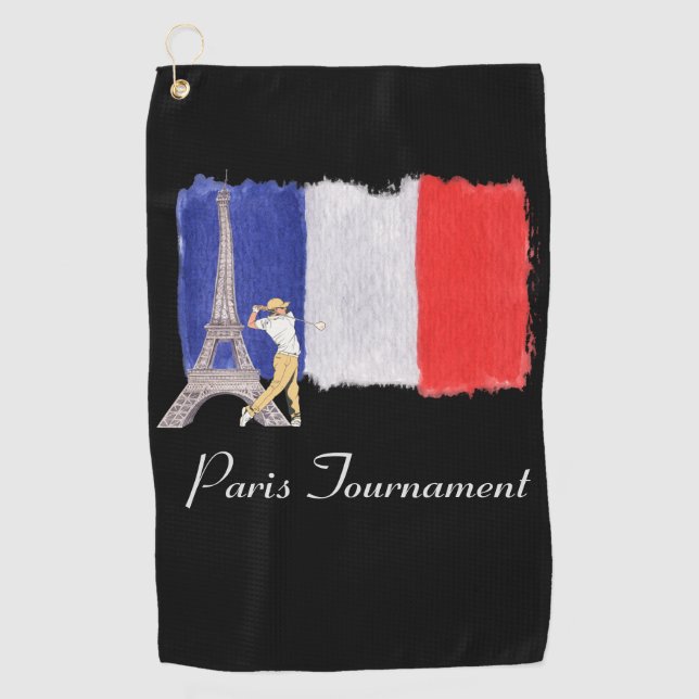 Serviette De Golf Tour Eiffel de golf avec drapeau de golf français  (Devant)