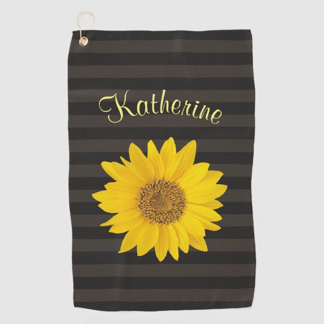 Serviette De Golf Tournesol jaune Nom personnalisé trié (Devant)