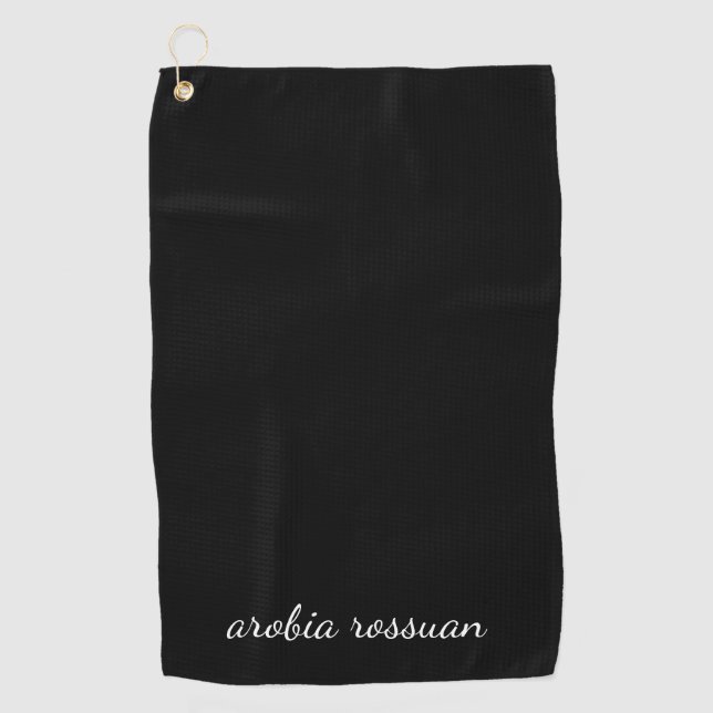 Serviette De Golf Trendy Monogram Modern Black Script Name Style (Devant)