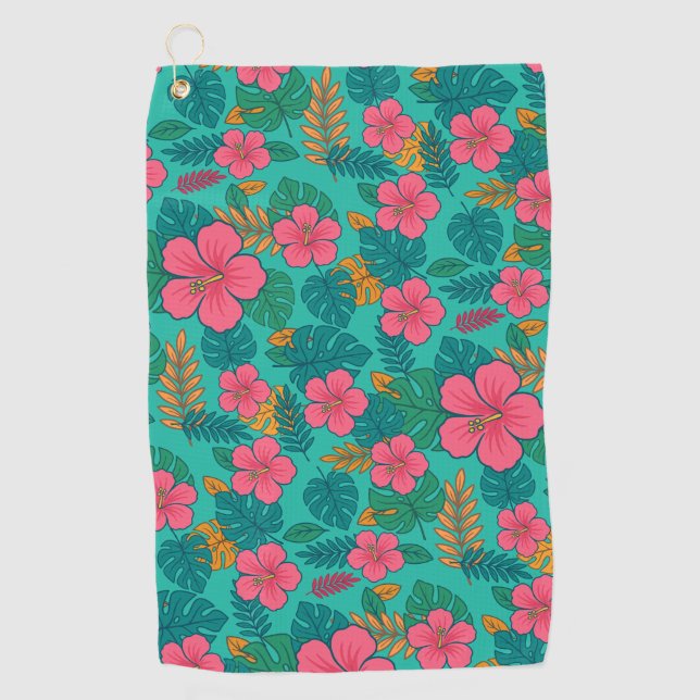 Serviette De Golf Tropical Hibiscus and Palm Leaf Pattern  (Devant)