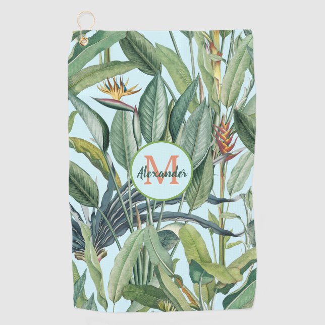 Serviette De Golf Tropical Jungle Banana Tree Strelitzia Monogramme (Devant)