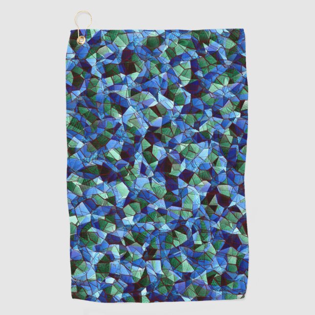 Serviette De Golf Trou de mosaïque irrégulière verte et bleue recouv (Devant)