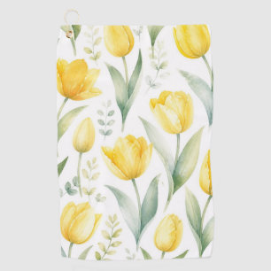 Serviette De Golf Tulipes jaunes Peinture florale aquarelle Botaniqu