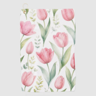 Serviette De Golf Tulipes roses Peinture florale aquarelle botanique