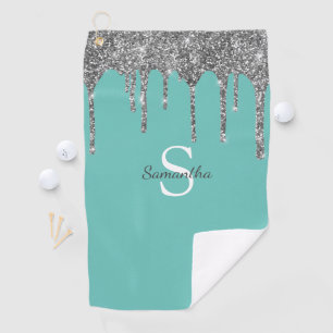 Serviette De Golf Turquoise Parties scintillant Argent Déchets Étinc