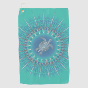Serviette De Golf Turtle en argent turquoise Mandala Coastal