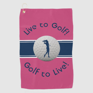 Serviette De Golf Typographie du parcours de golf en direct Pink & B