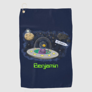 Serviette De Golf Un joli poisson heureux dans l'espace dessin animé