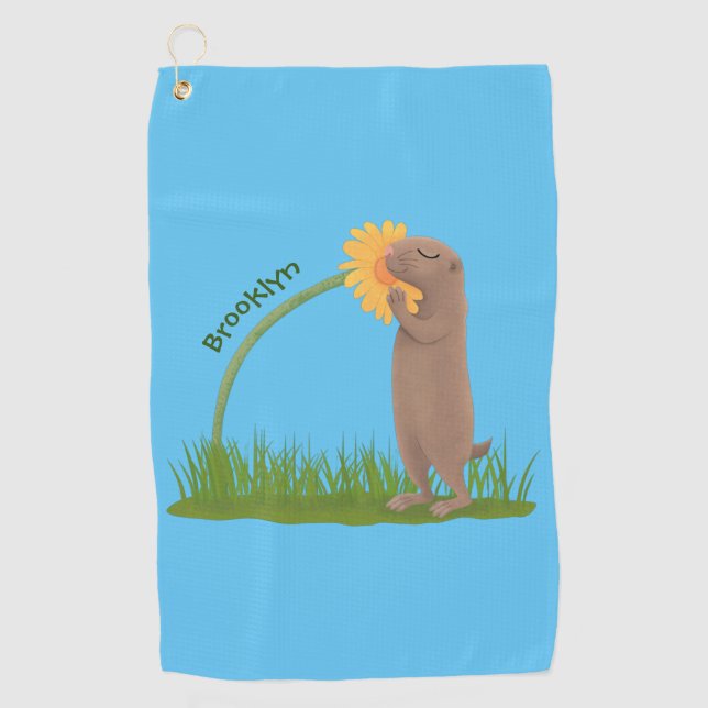 Serviette De Golf Un mignon chien de prairie reniflant la caricature (Devant)