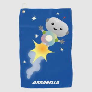 Serviette De Golf Un mignon robot volant dans l'espace dessin animé