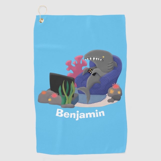 Serviette De Golf Un requin drôle en regardant la bande dessinée de  (Devant)