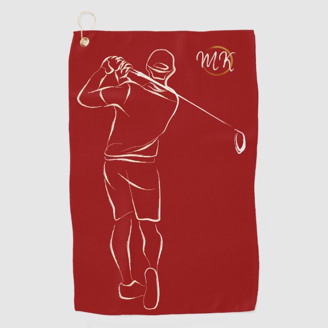 Serviette De Golf Unique Moderne Cool Mens Design Rouge Personnalisé (Devant)