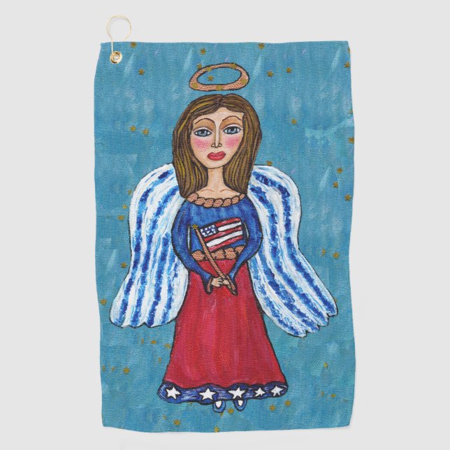 Serviette De Golf USA Angel Blue Eyes Drapeau américain Gold Stars (Devant)