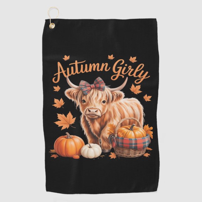 Serviette De Golf Vache Highland Chute Automne Fille Thanksgiving C (Devant)
