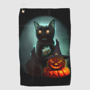 Serviette De Golf Vampire Chat et Assistant Citrouille Halloween Sur