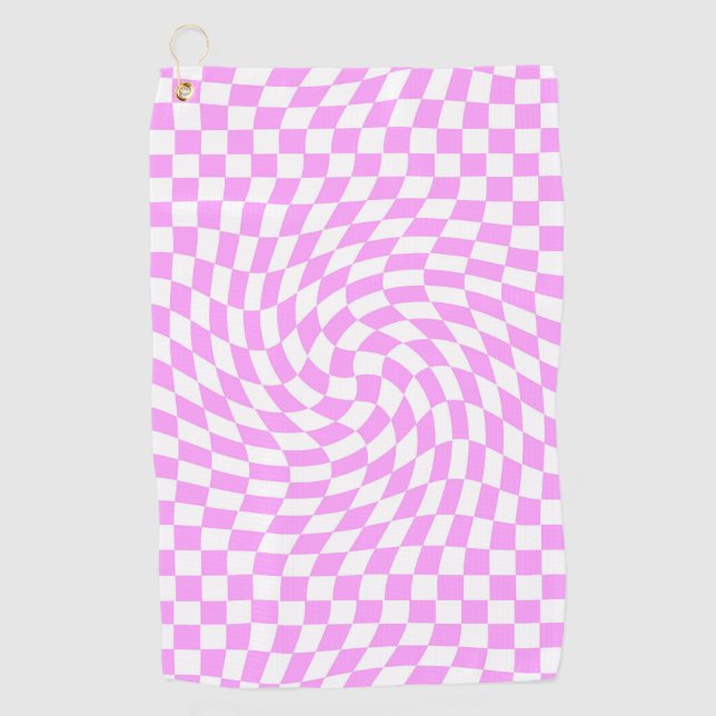 Serviette De Golf Vérificateur déformé rose et blanc À damiers Motif (Devant)