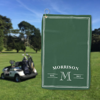 Serviette De Golf Vert foncé Blanc Élégant Monogramme