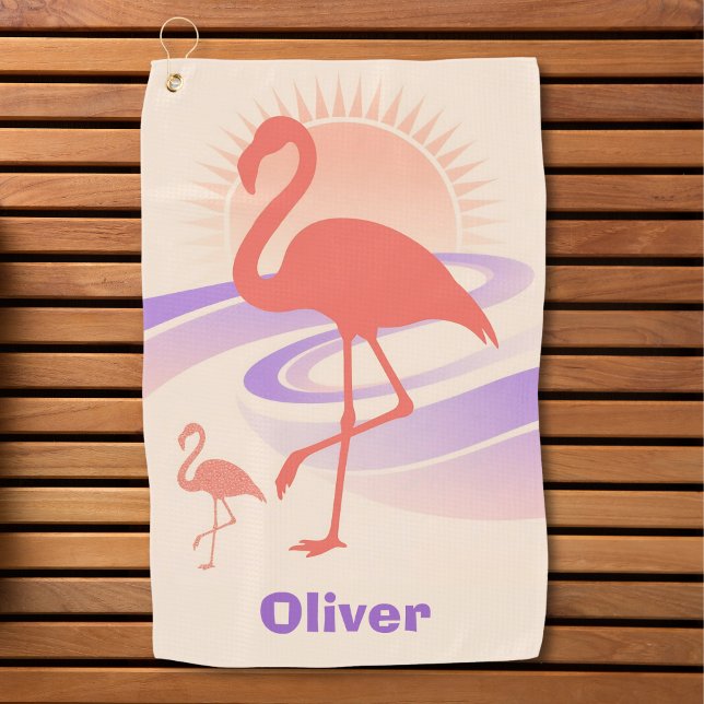 Serviette De Golf Vibes de Flamant rose des années 80 - Pastel Sunse (Créateur téléchargé)