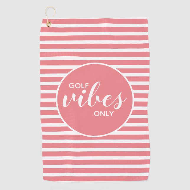 Serviette De Golf Vibes de golf seulement Coral White Stripes Typogr (Devant)