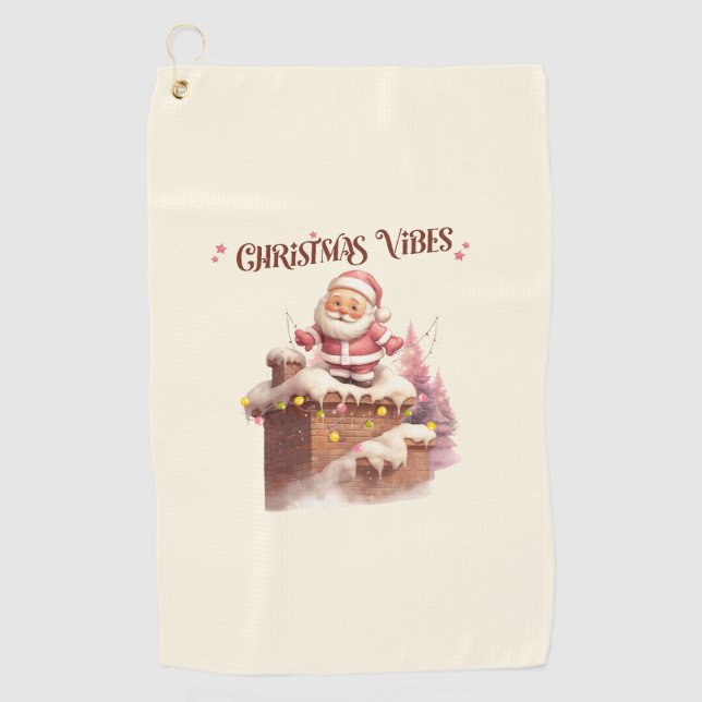 Serviette De Golf Vibes de Noël rose Père Noël (Devant)