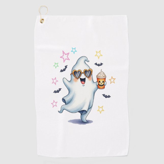 Serviette De Golf Vibes d'Halloween du fantôme cool (Devant)